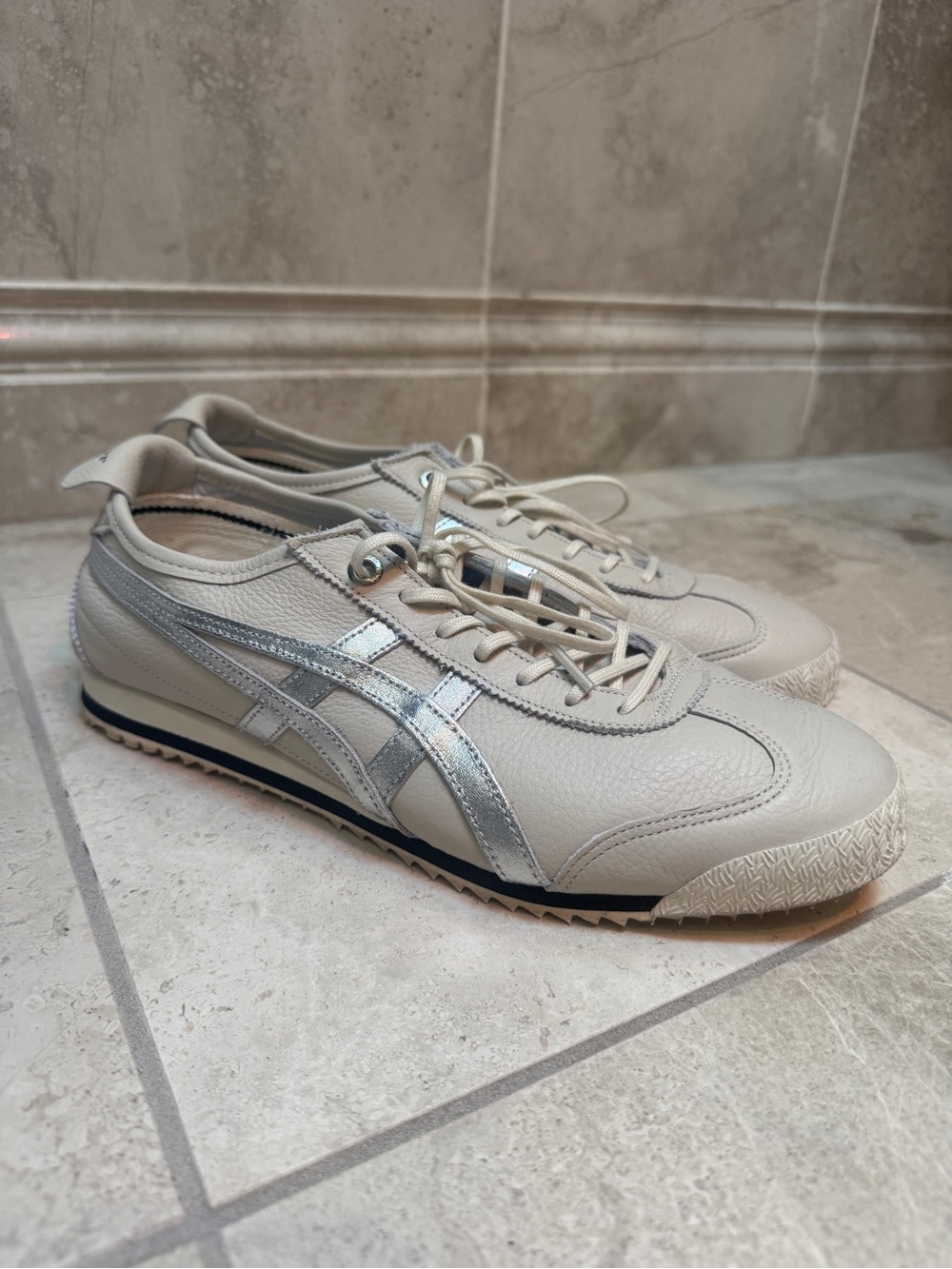 Onitsuka Tiger by Asics Sneakers in Cream with Silver Stripes